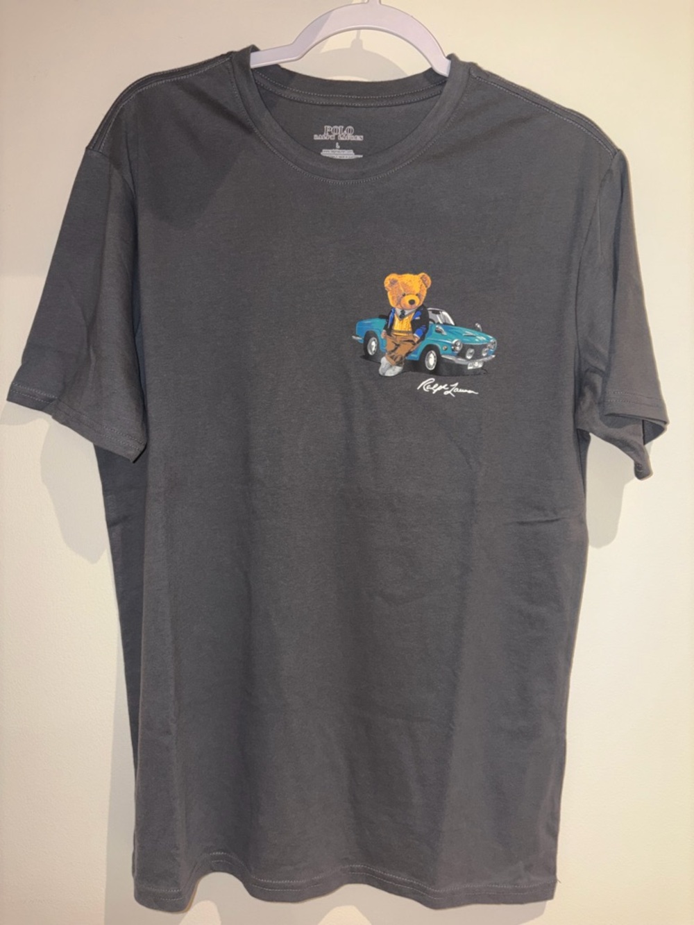 Polo Ralph Lauren Polo Bear T-Shirt Gray Men's Large L Car Convertible Graphic